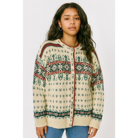 Vintage 90s L.L. Bean Norwegian Wool Scandi Fair Isle Coquette Ski Lodge MED - Picture 1 of 14